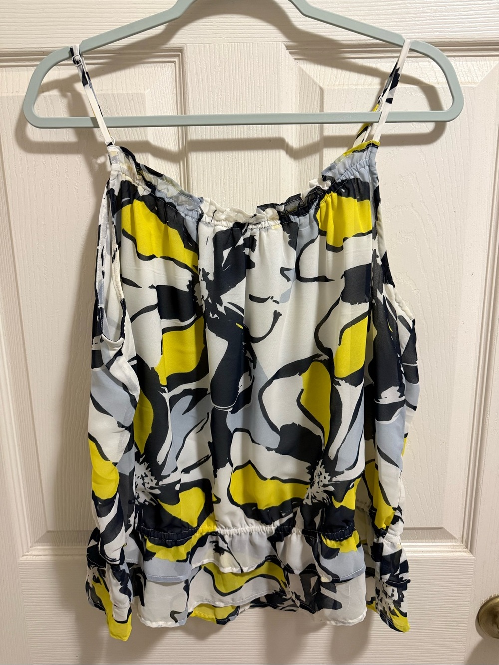 Banana Republic Yellow Black White Floral Cold-Shoulder Tank